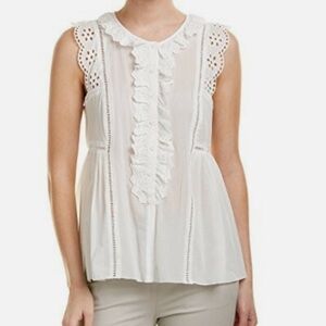 Max Studio Women’s Size XL Ivory Cotton blend Lace Trim Ruffled Sleeveless Top